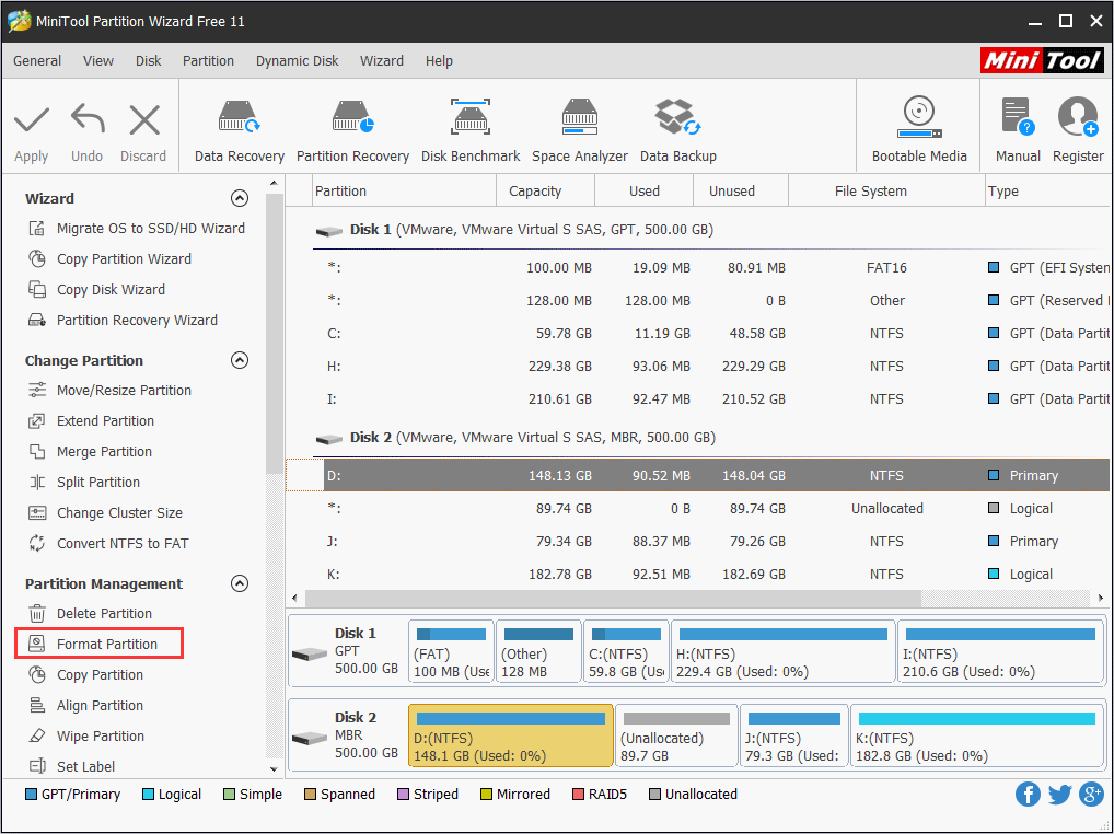 cliquez sur Formater la partition