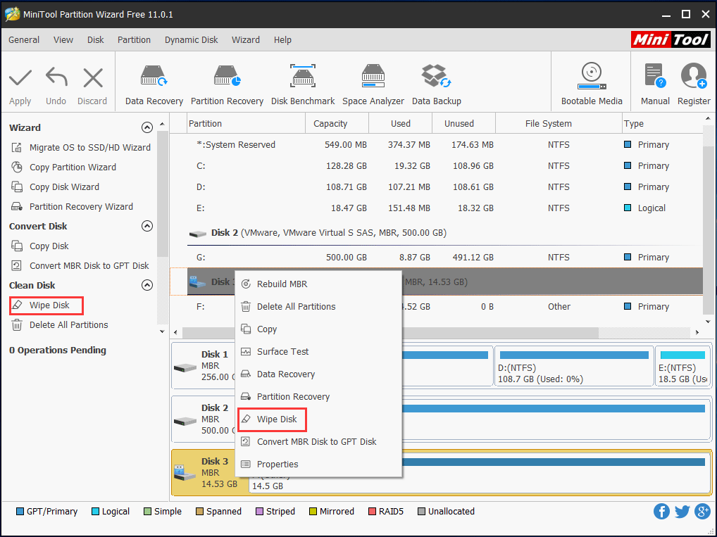 essuyez la clé USB avec MiniTool Partition Wizard