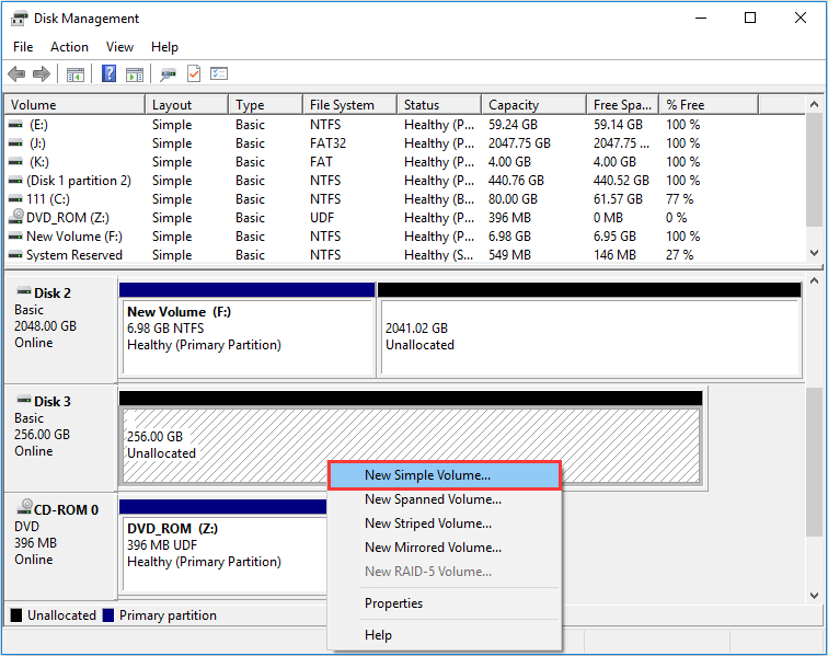  créer une partition à l'aide de la gestion des disques