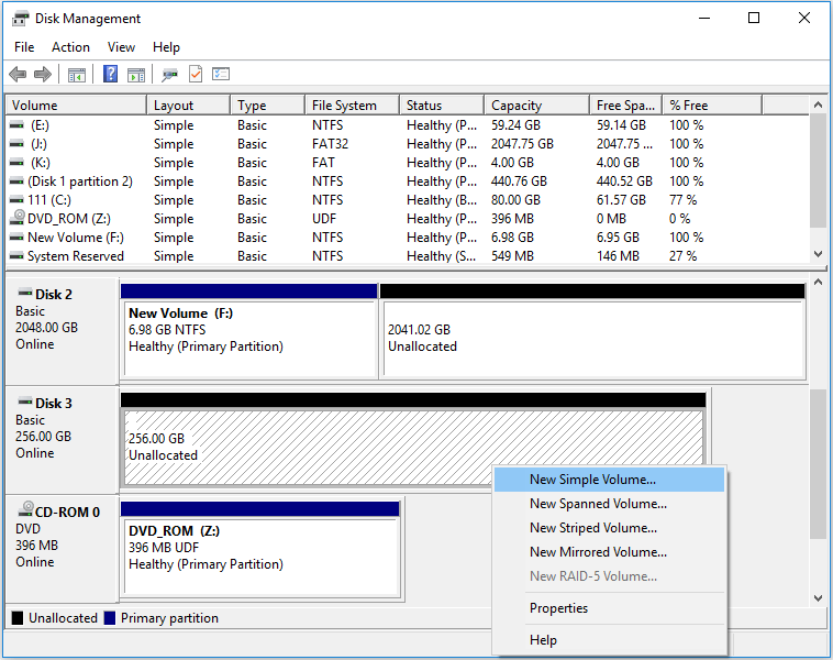  créer une nouvelle partition dans la gestion des disques