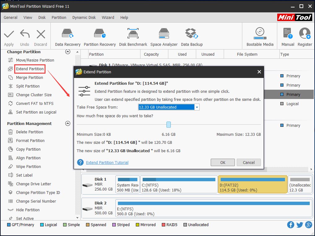  Assistant de partition MiniTool étendre la partition