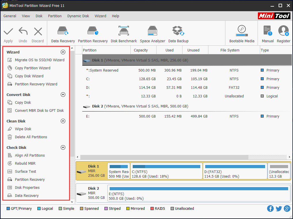 gestion des disques dans l'assistant de partition MiniTool