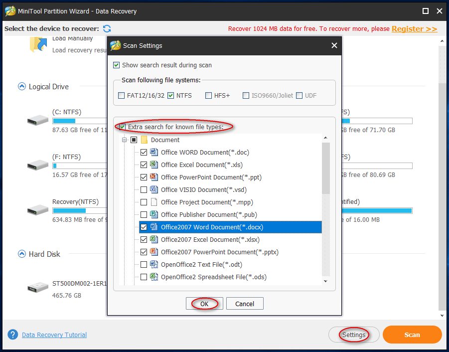 analyser uniquement les types de fichiers nécessaires