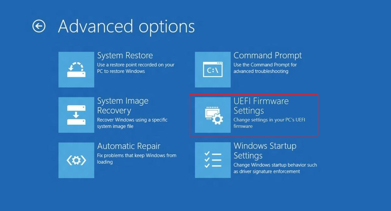 choisissez les paramètres du firmware UEFI