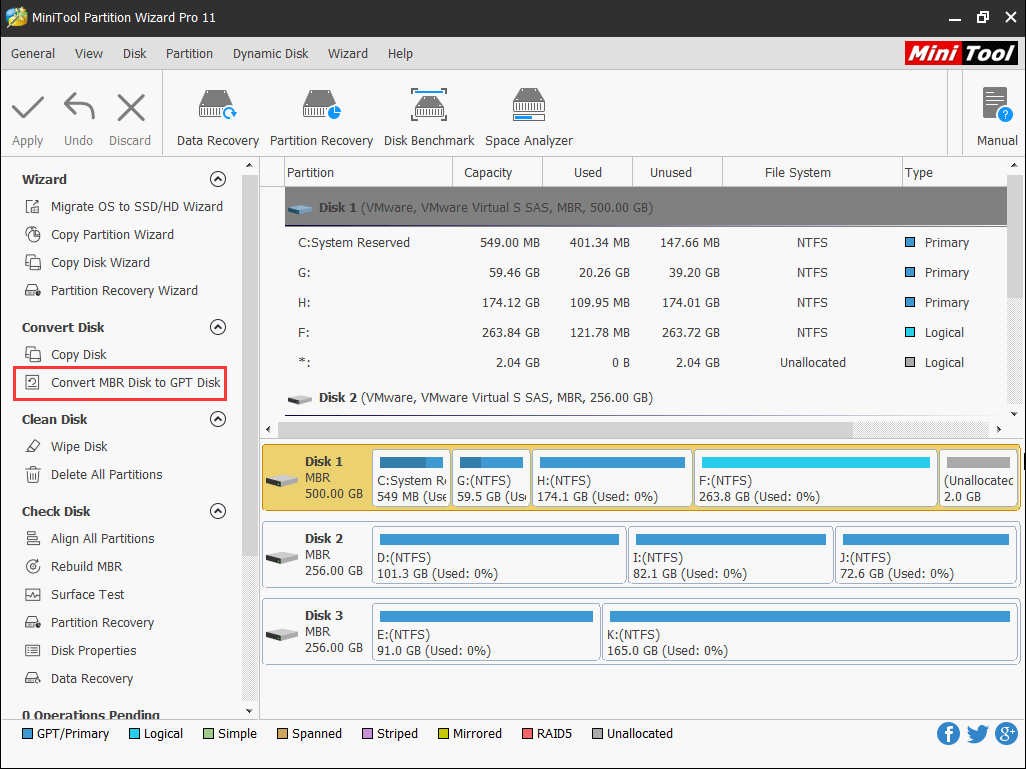 convertir le disque MBR en disque GPT