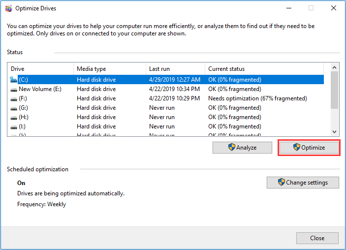 défragmentation de la partition C