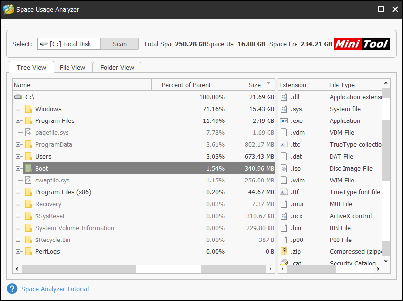 scanner la partition C pour l'analyseur d'espace