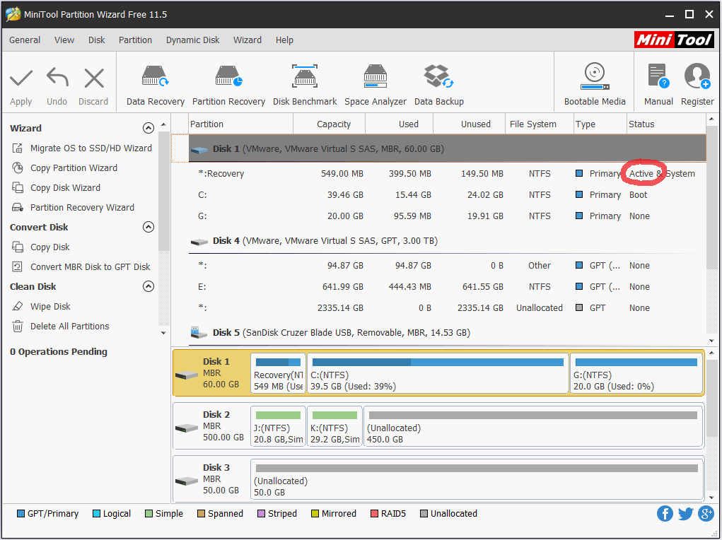 identifier la partition réservée au système