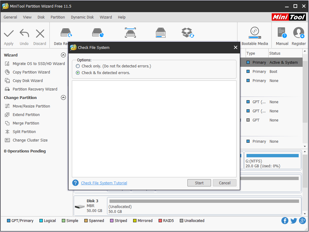 vérifier et réparer le système de fichiers de la partition réservée au système