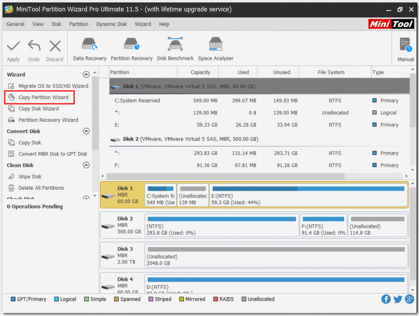 cliquez sur la fonction Assistant de copie de partition dans le panneau de gauche