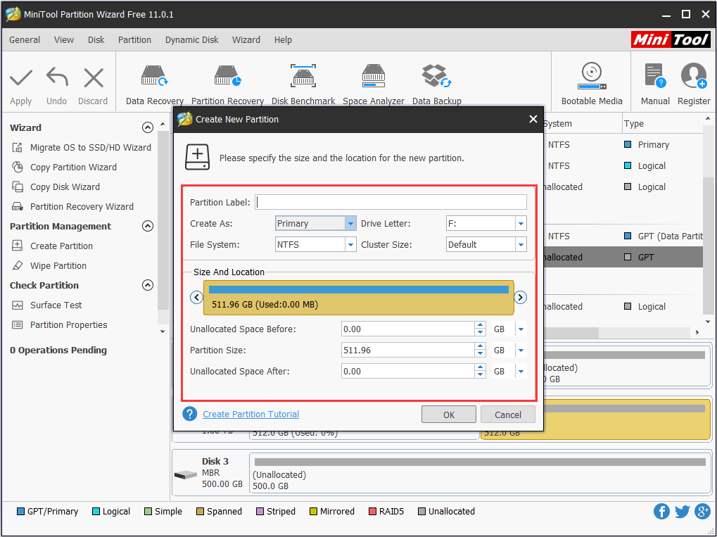 spécifier la nouvelle partition