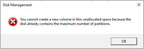 le disque contient déjà le maximum de partitions