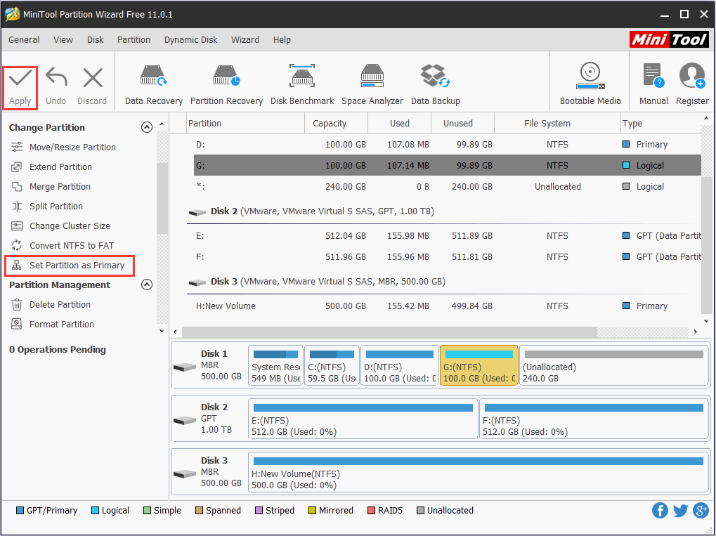 définir la partition comme principale