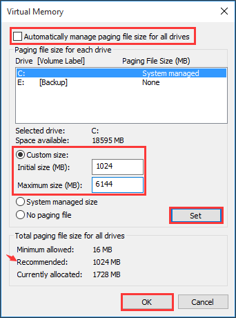 personnaliser la taille du fichier d'échange