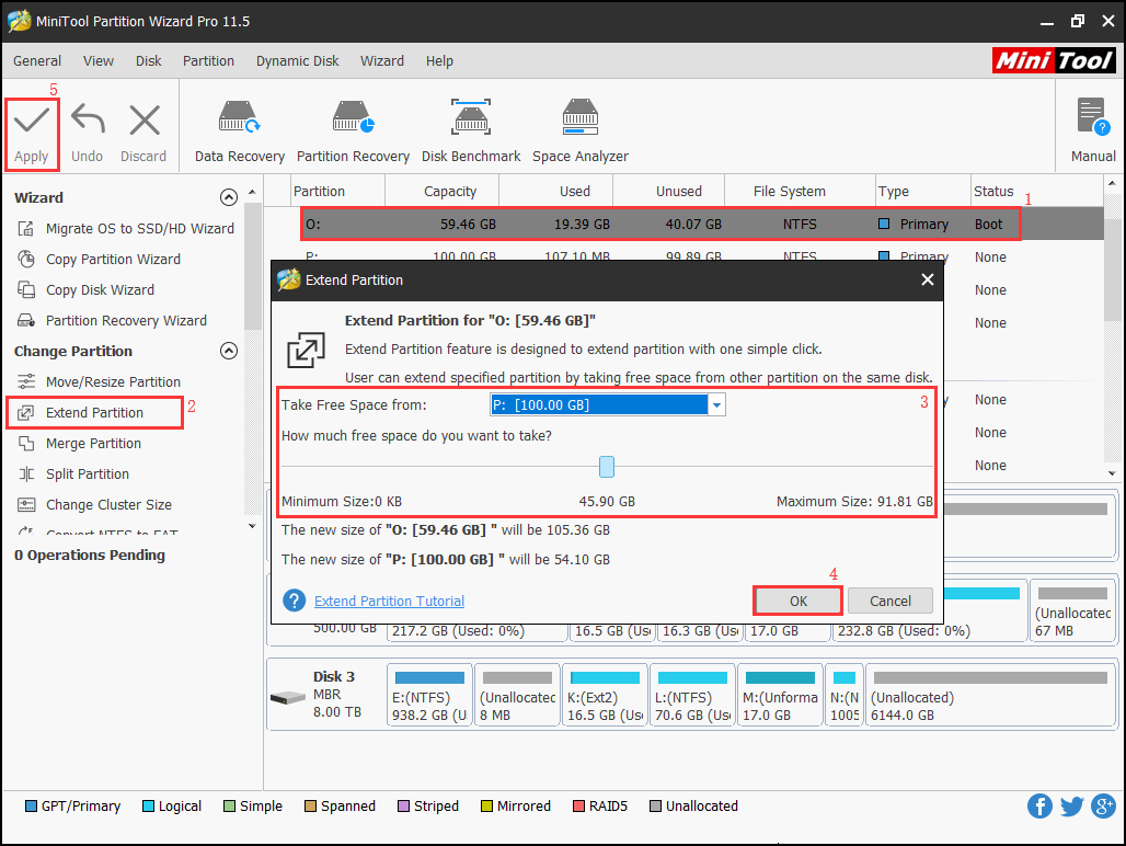 étendre la partition système