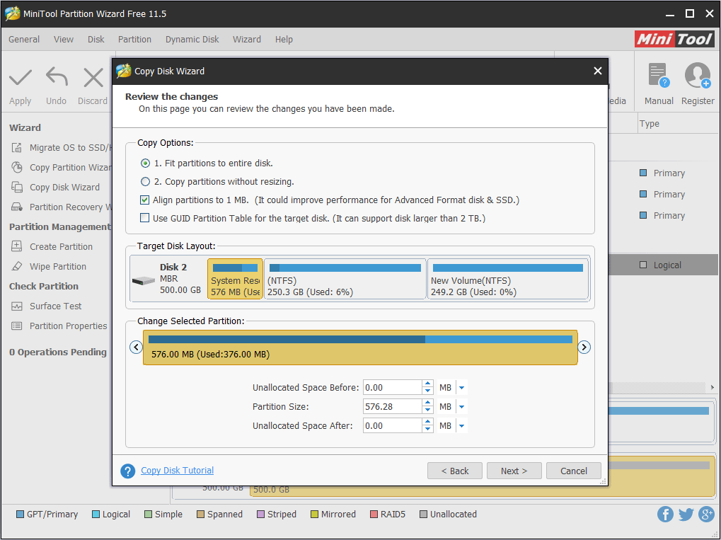  sélectionnez l'option de copie