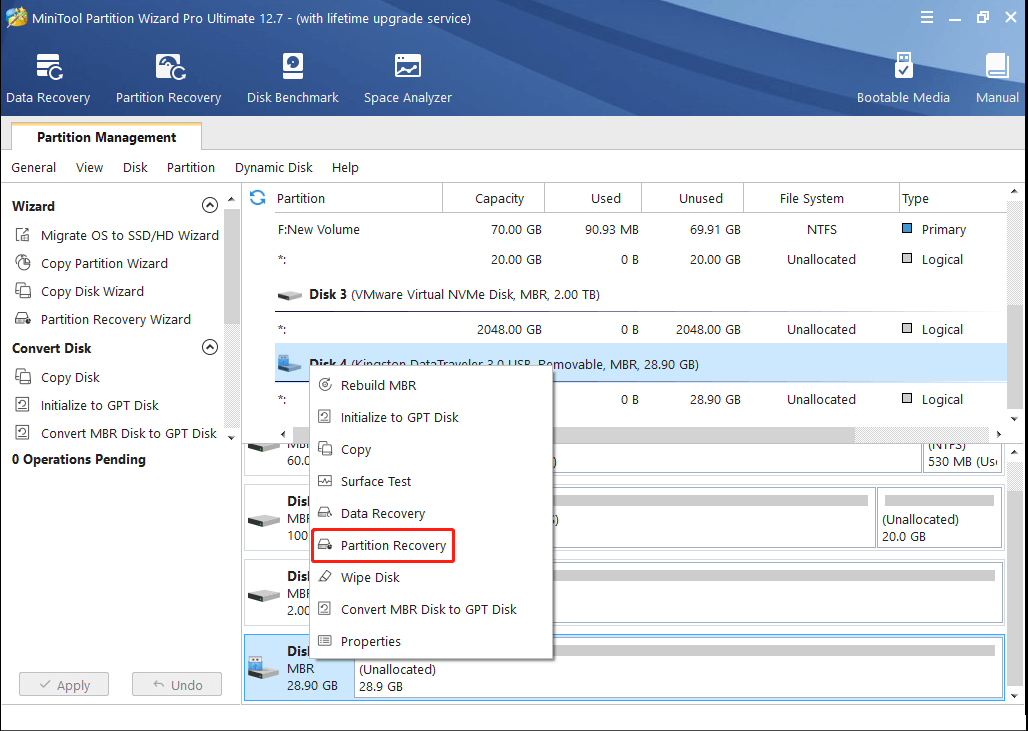 choisissez Partition Recovery pour continuer