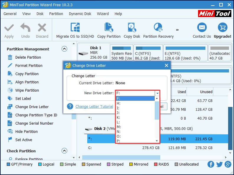 choisissez une lettre pour la partition