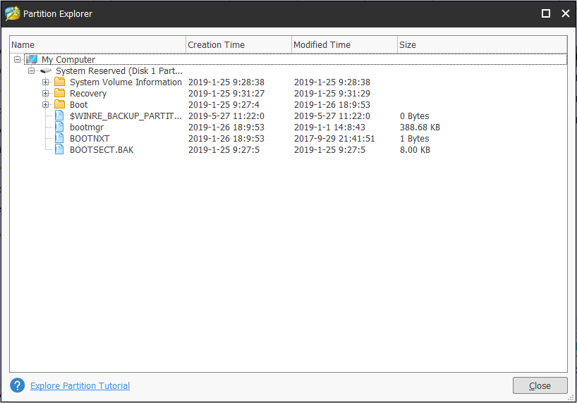  explorer la partition réservée au système