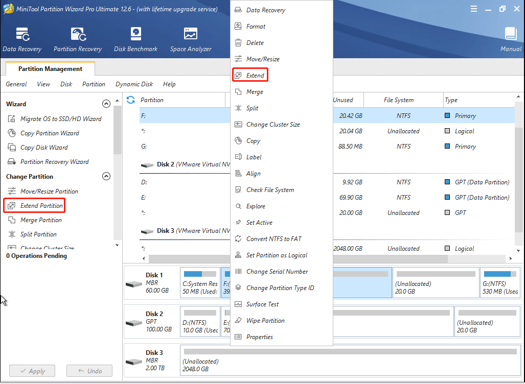  sélectionnez la partition système et choisissez Étendre