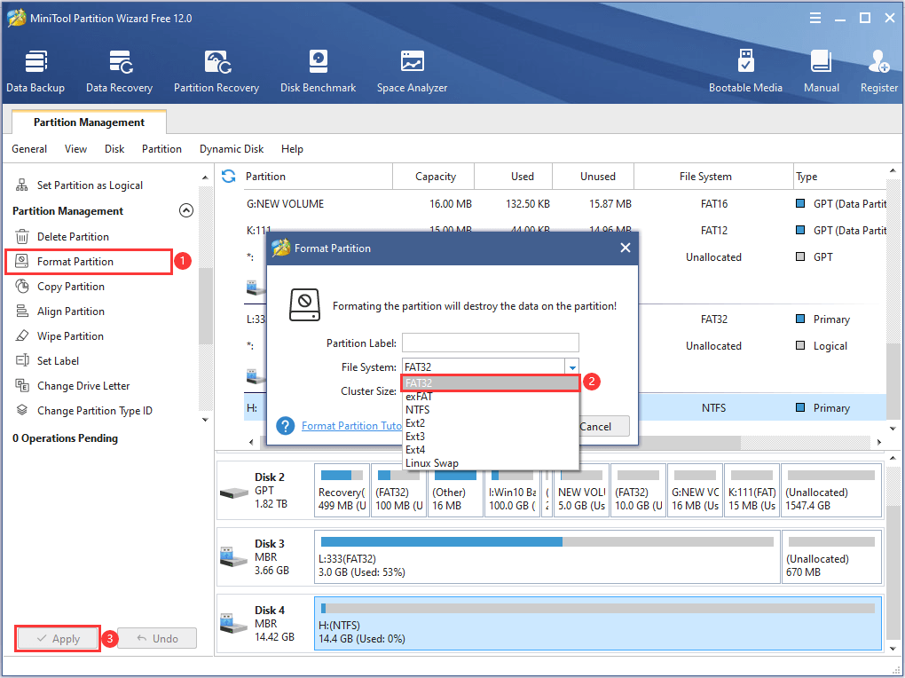 formater la carte SD à l'aide de l'assistant de partition