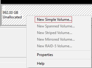 cliquez sur New Simple Volume