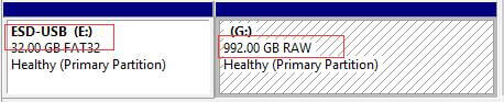 partition de disque dur affichée en RAW