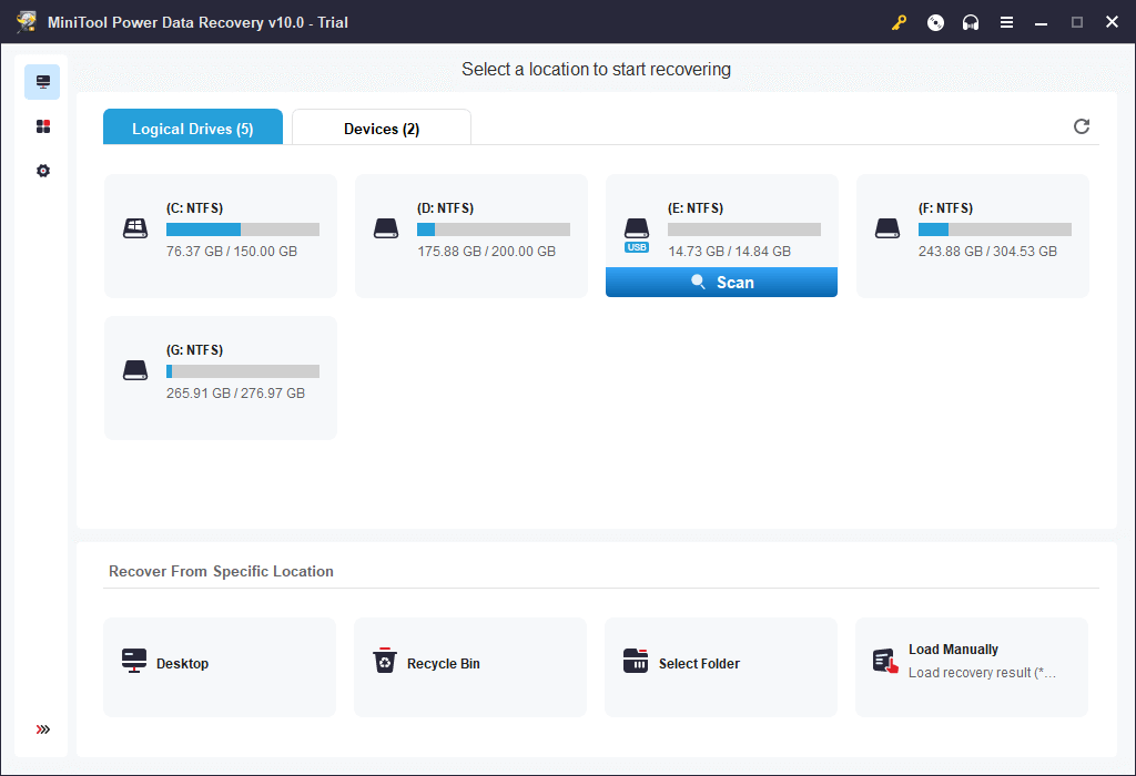 sélectionnez le disque dur externe à analyser