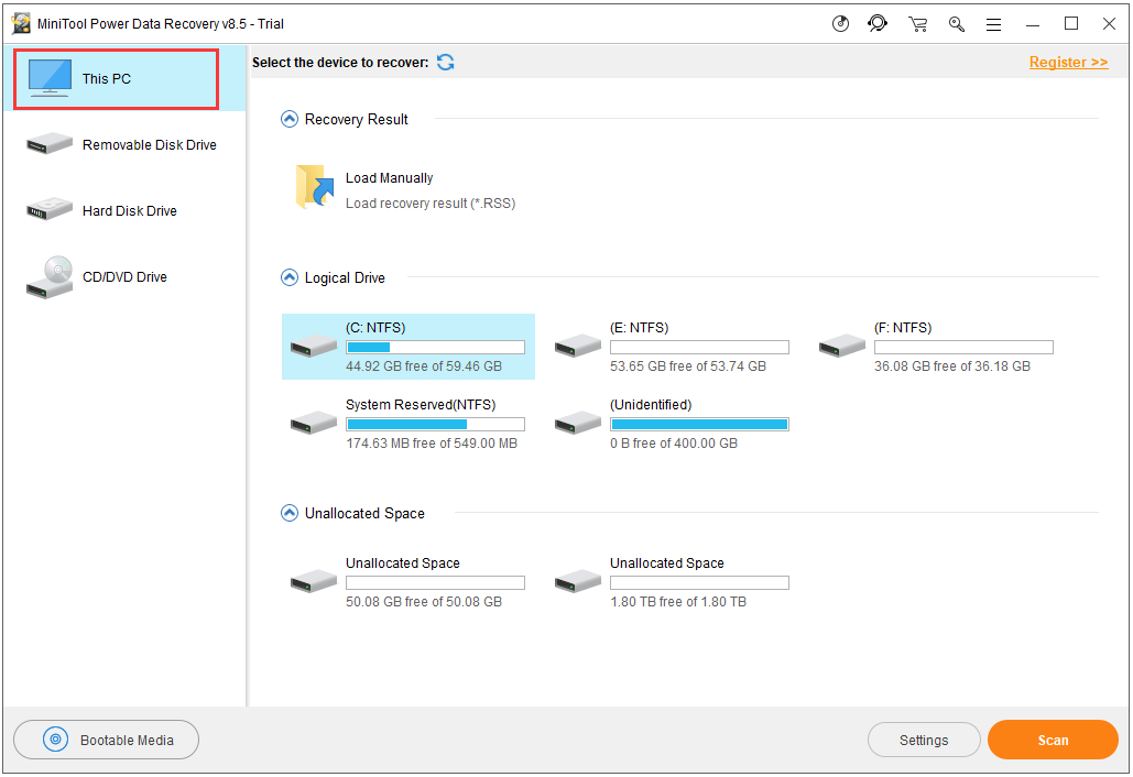 sélectionnez le lecteur à analyser