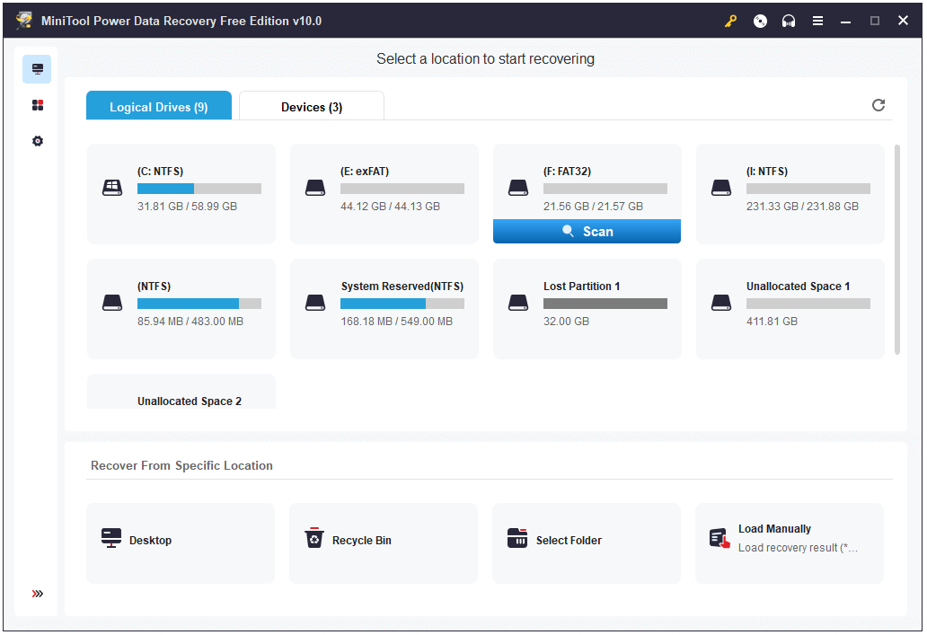 sélectionnez l'appareil pour récupérer les données