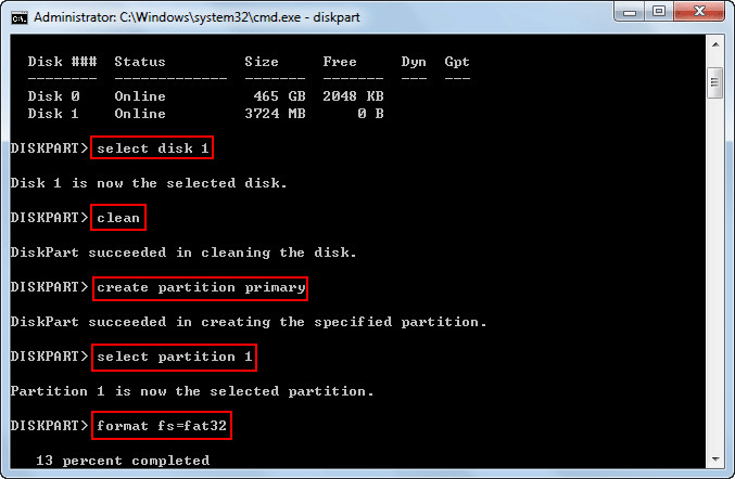 formater dans DiskPart