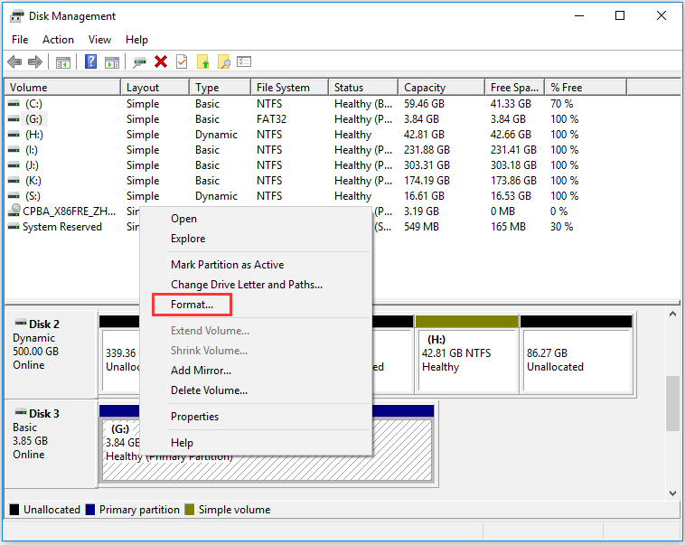 comment formater la carte SD du téléphone avec Disk Management