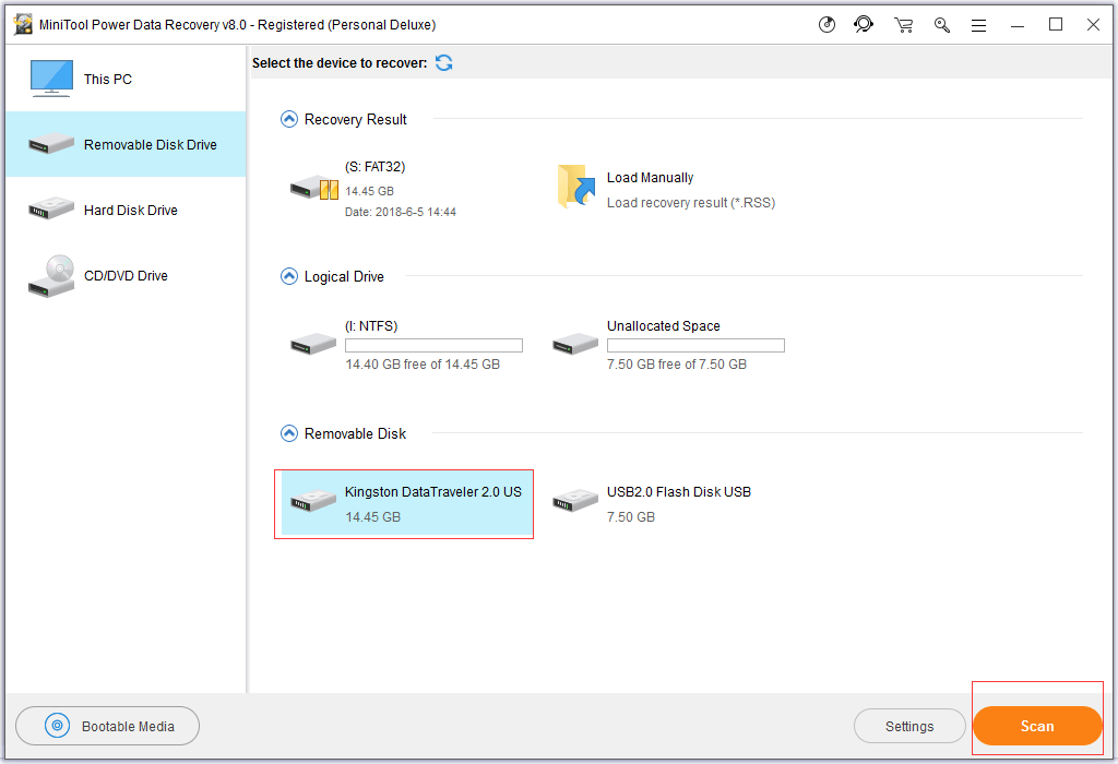 sélectionnez la carte SD pour la scanner