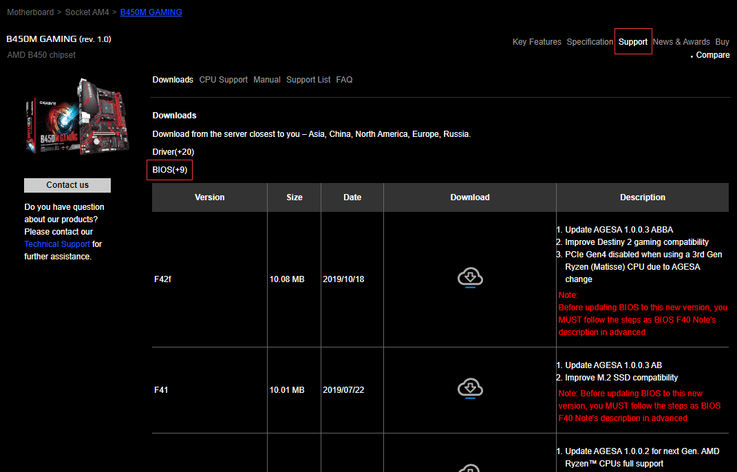 trouver la dernière mise à jour du BIOS sur le site du fabricant de la carte mère