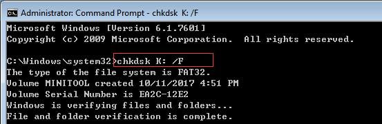 exécuter la commande CHKDSK pour corriger les erreurs internes
