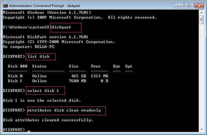 attributs disk clear readonly