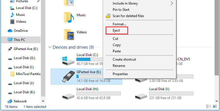 éjecter l'USB de Ce PC