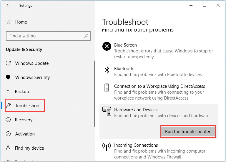 Exécuter l'utilitaire de résolution des problèmes pour Correction de l'erreur d'utilisation de cet appareil 