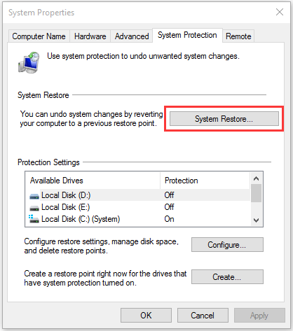 choisir la restauration du système