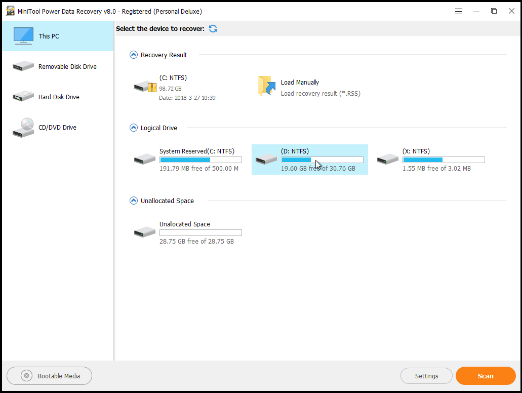 sélectionnez le module de récupération de données cible