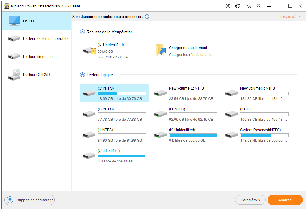 interface principale de MiniTool Power Data Recovery