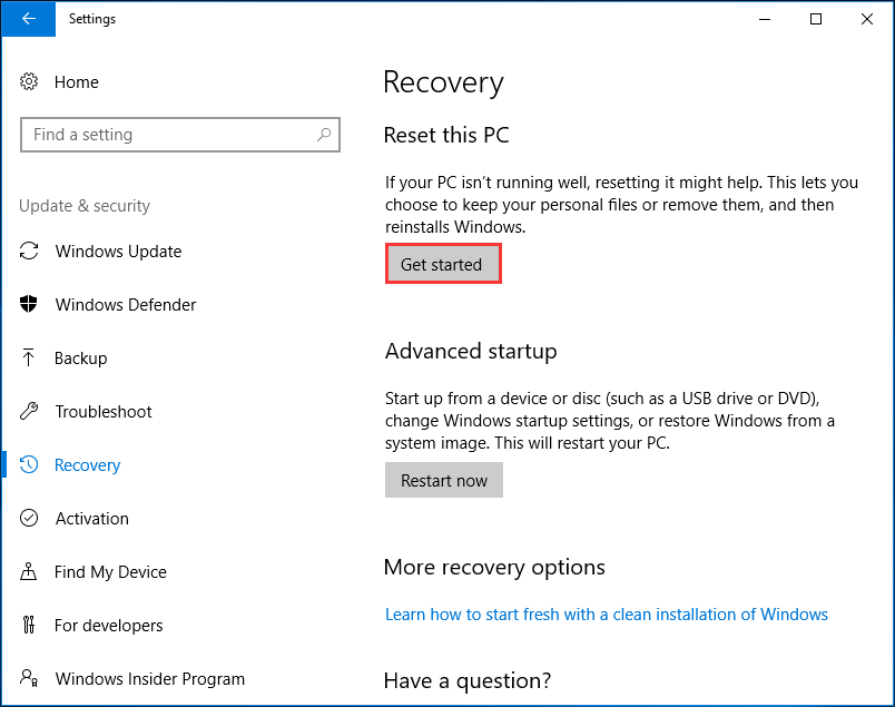 Réinitialisez ce PC pour réparer Windows 10