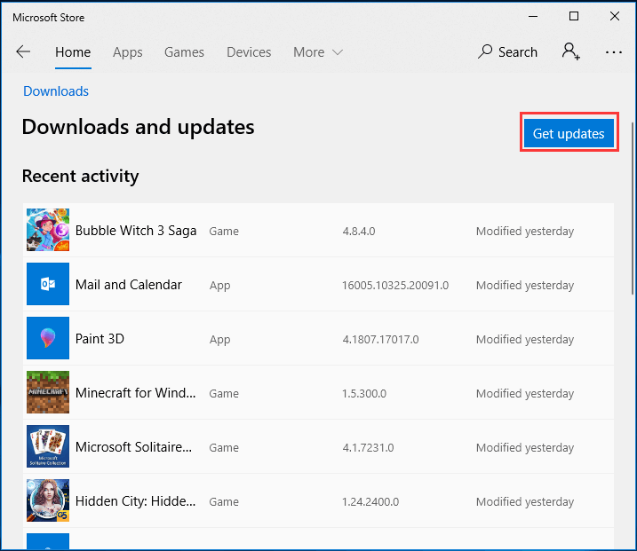 mettre à jour le Windows Store