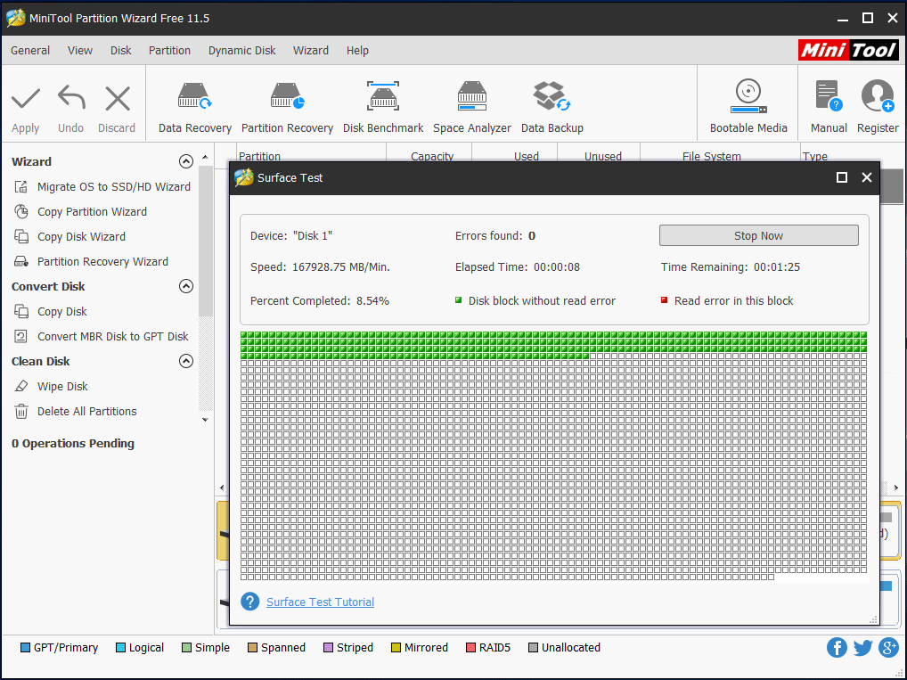 MiniTool Partition Wizard vérifie les erreurs de disque