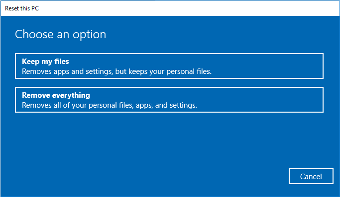 choisissez une option pour réinitialiser ce PC