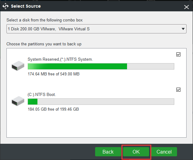 choisissez le disque système pour continuer