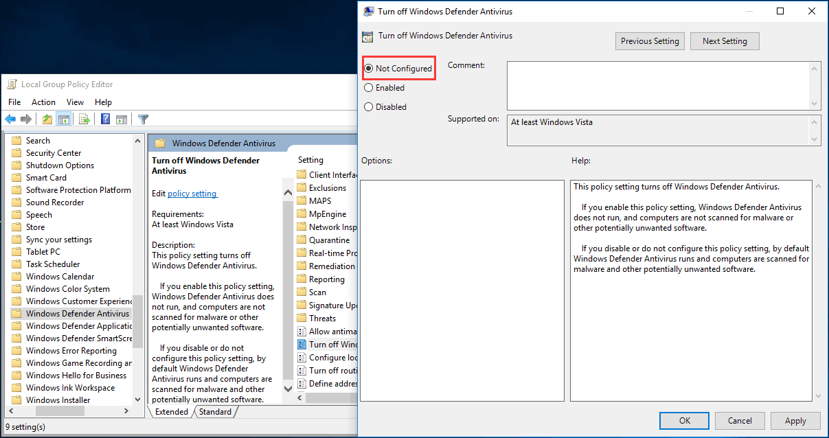 modifier Windows Defender par stratégie de groupe