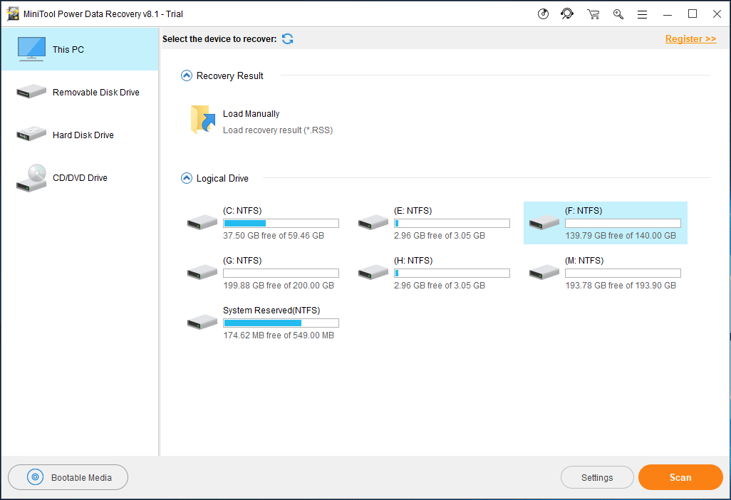 choisissez la partition et cliquez sur Scan pour continuer