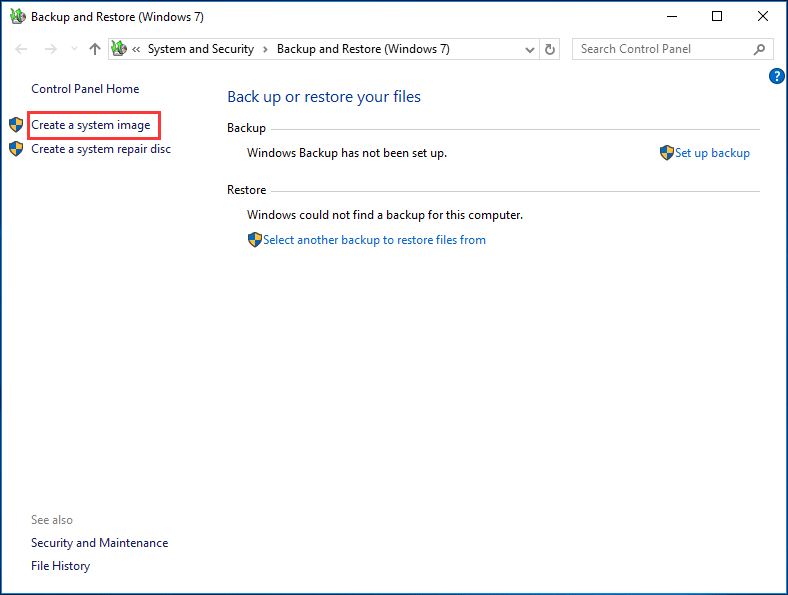 créer une image système dans Windows 10