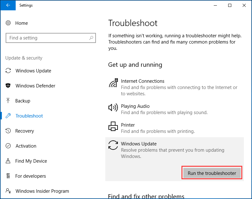 exécuter l'utilitaire de résolution des problèmes pour Windows Update